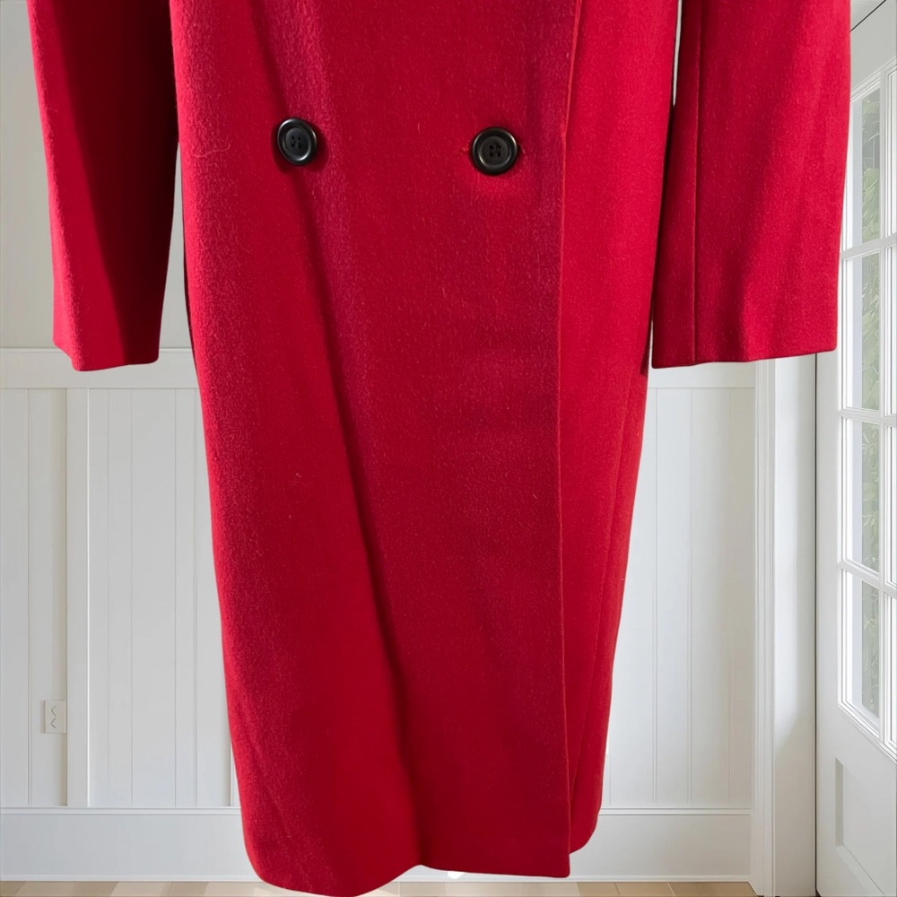 ADOLFO CLASSICS Vintage 90s Red 100% Wool Double Breasted Long Coat 8P Ukraine - Picture 5 of 12